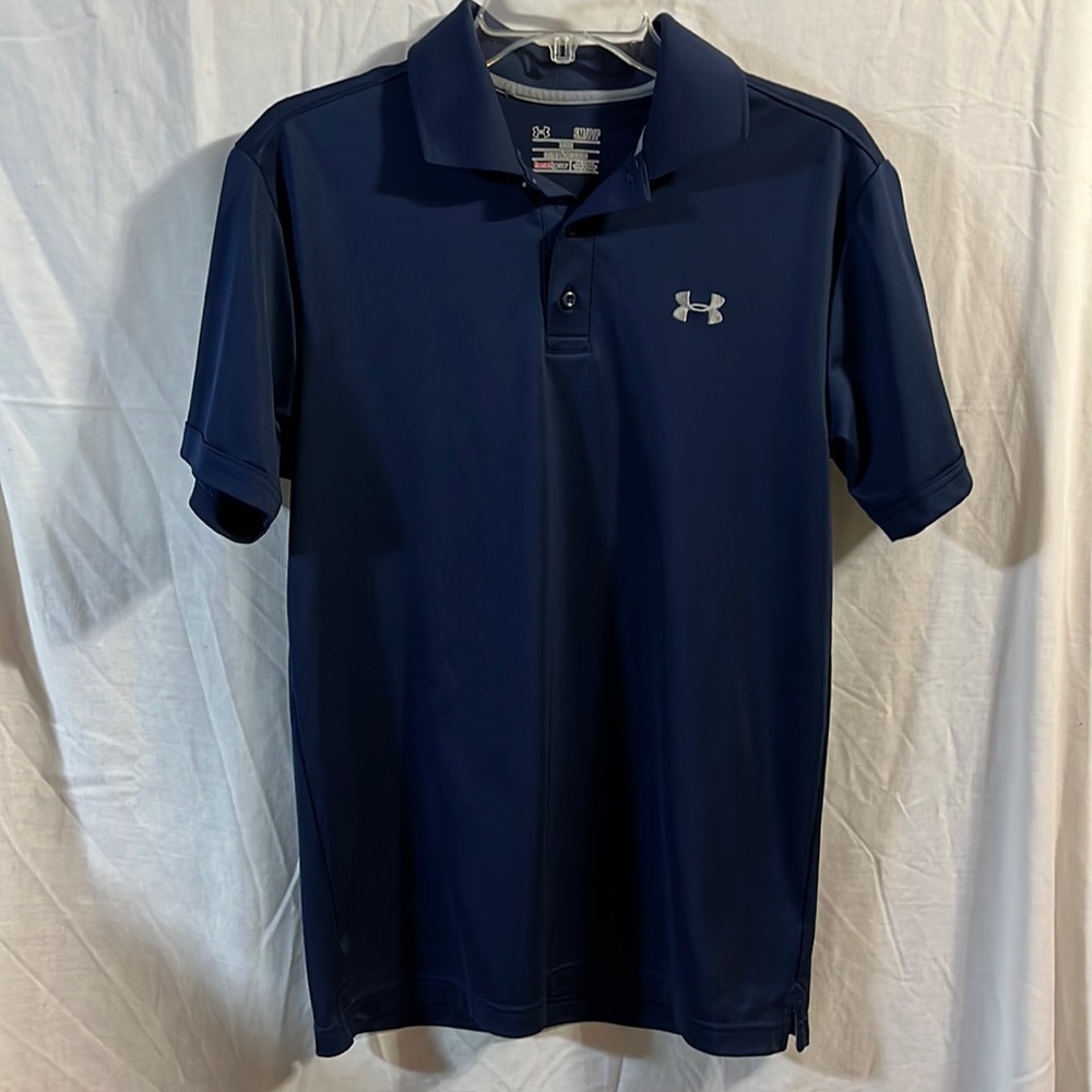 Men’s Under Armour navy blue s/s polo shirt, size small.
